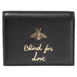 Gucci Blind For Love Bee Black GG Foldover Snap Wallet Italy Leather New
